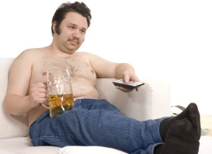 dude on couch with beer and remote